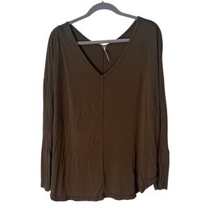 Free People Green Moonshine V Neck Long Sleeve Tunic Top Blouse, Medium